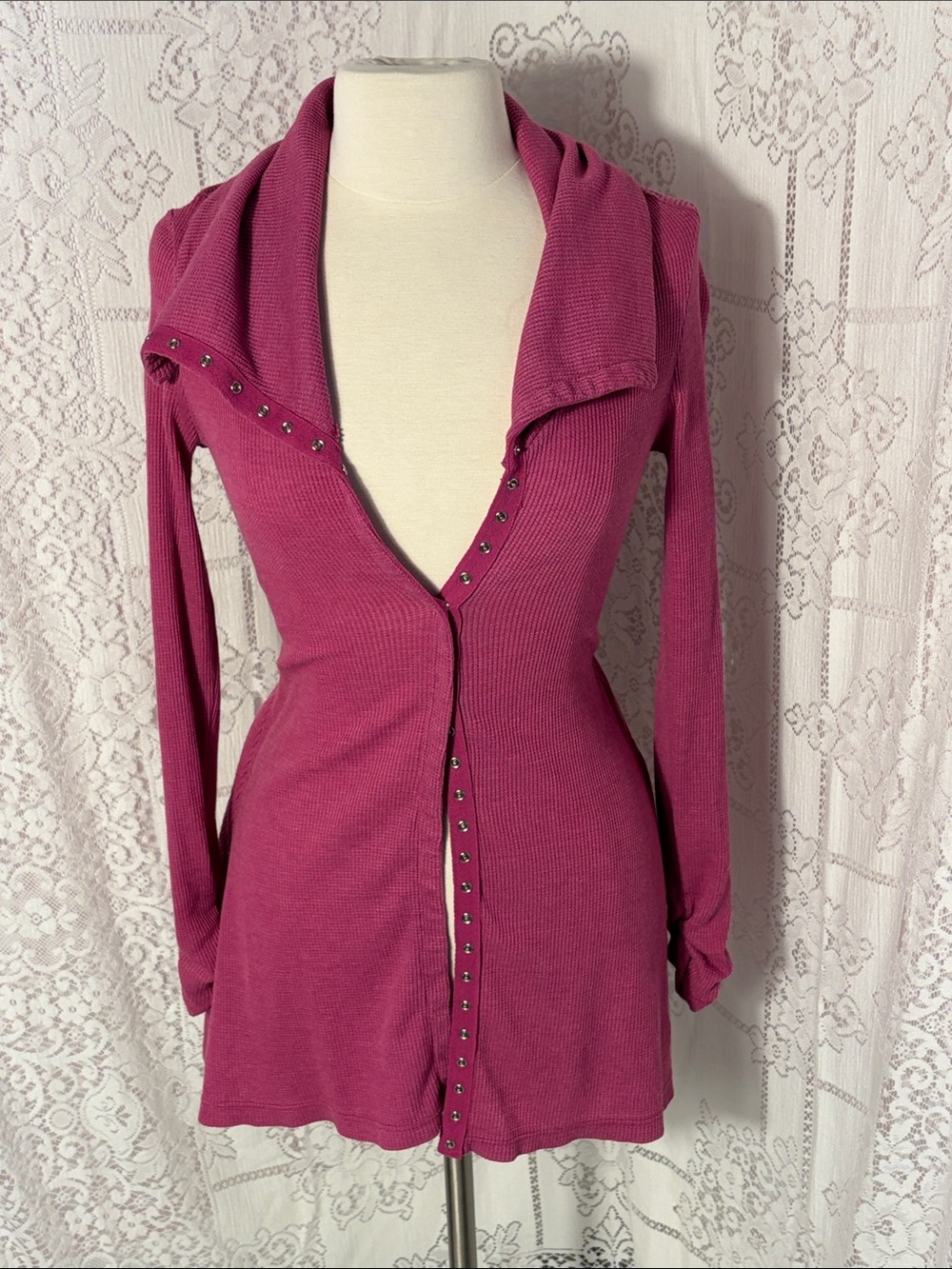 Kika Vargas Magenta Stud-Trim Long Sleeve Cardigan